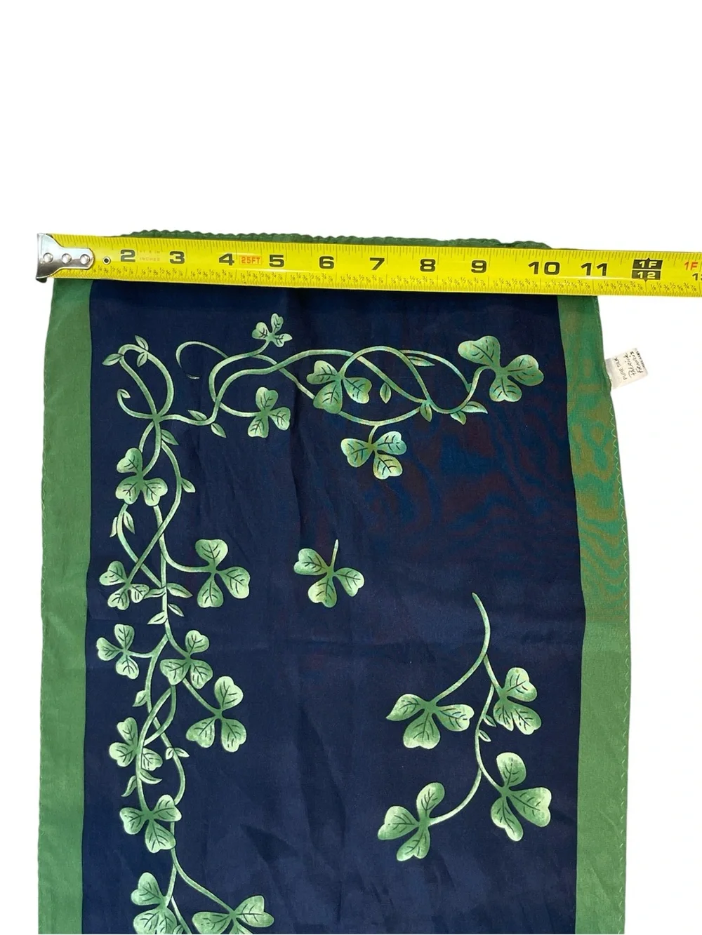 Patrick Francis Shamrock Sprig Silk Scarf Navy and Green Celtic